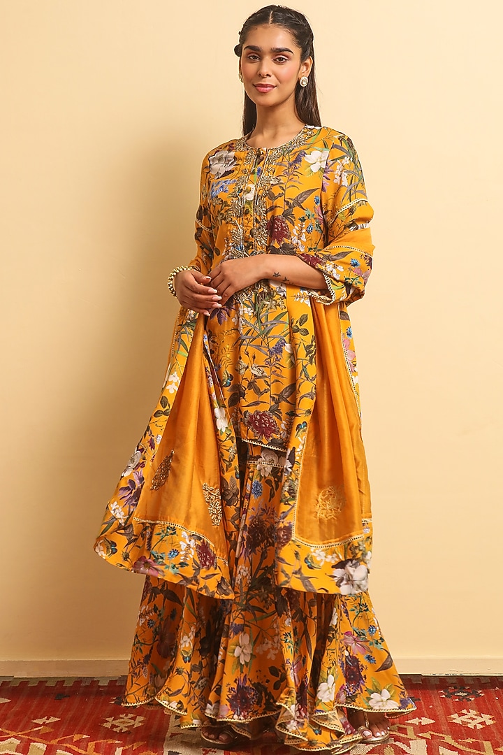 Mustard Silk Bemberg Gharara Set by Sage Saga at Pernia's Pop Up Shop