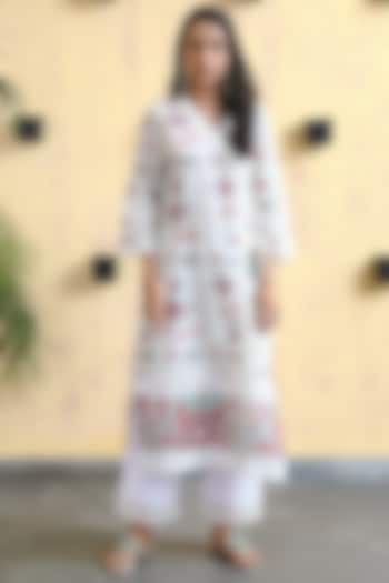 Ivory Printed Kurta With Handmade Tassels by Sage Saga at Pernia's Pop Up Shop