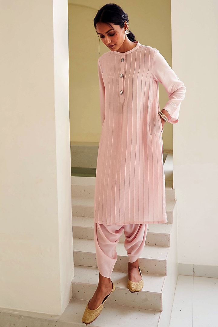 Pink Bemberg Kurta Set by Sage Saga at Pernia's Pop Up Shop