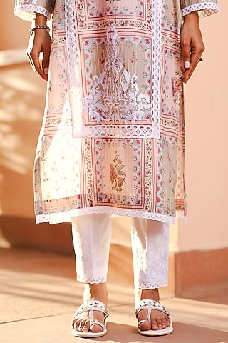 Ivory Embroidered Palazzo Pants by Sage Saga