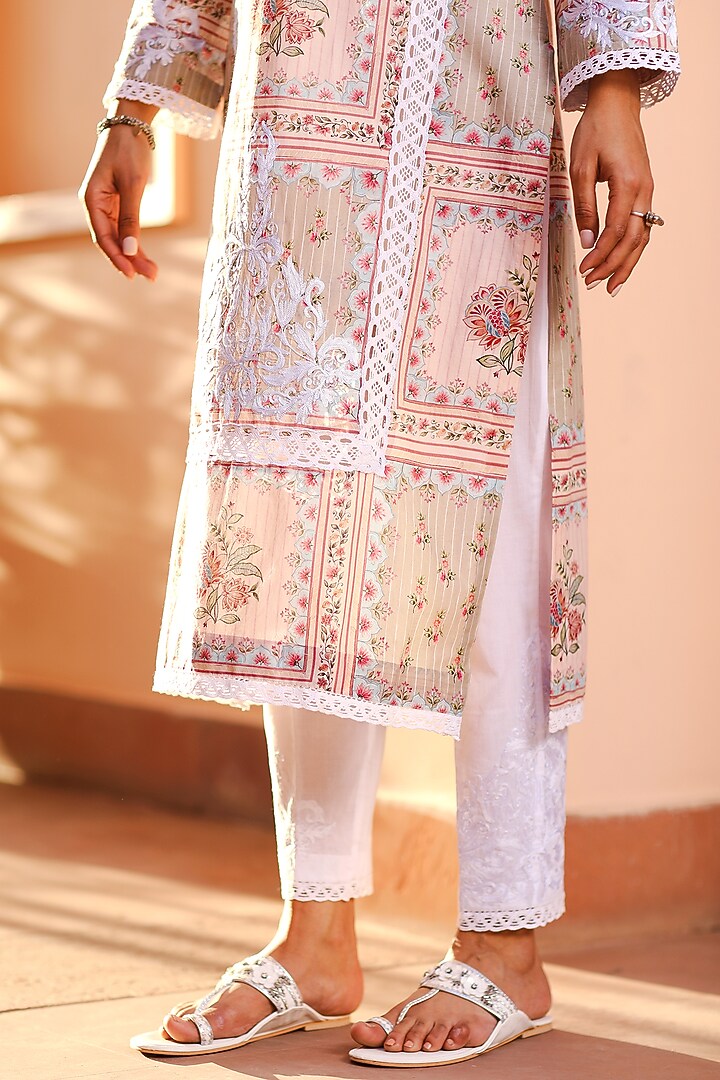 Ivory Embroidered Palazzo Pants by Sage Saga at Pernia's Pop Up Shop
