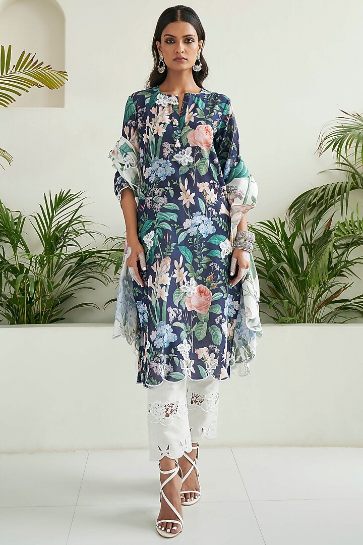 Blue Lawn Cotton Printed Kurta Set by Sage Saga at Pernia's Pop Up Shop