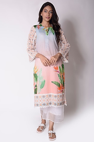 White Palazzo Pants With Lace Edging by Sage Saga