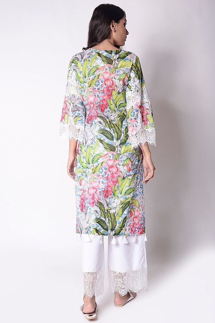 White Palazzo Pants With Lace Detailing by Sage Saga at Pernia's Pop Up Shop