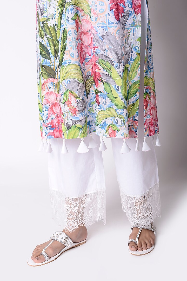White Palazzo Pants With Lace Detailing by Sage Saga at Pernia's Pop Up Shop