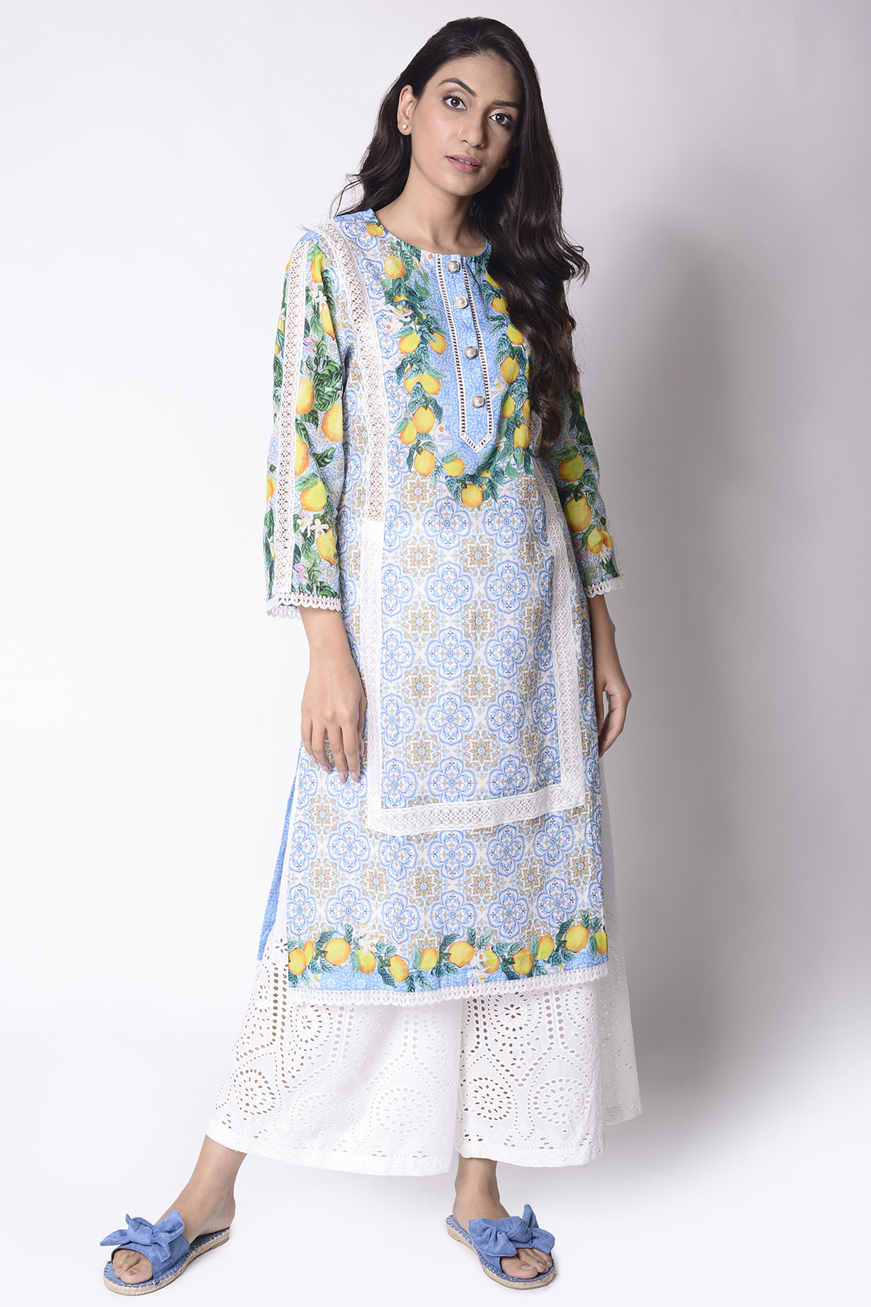 White Palazzo Pants With Cut Work Embroidery by Sage Saga at Pernia's Pop Up Shop