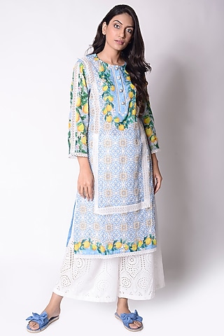 White Palazzo Pants With Cut Work Embroidery by Sage Saga