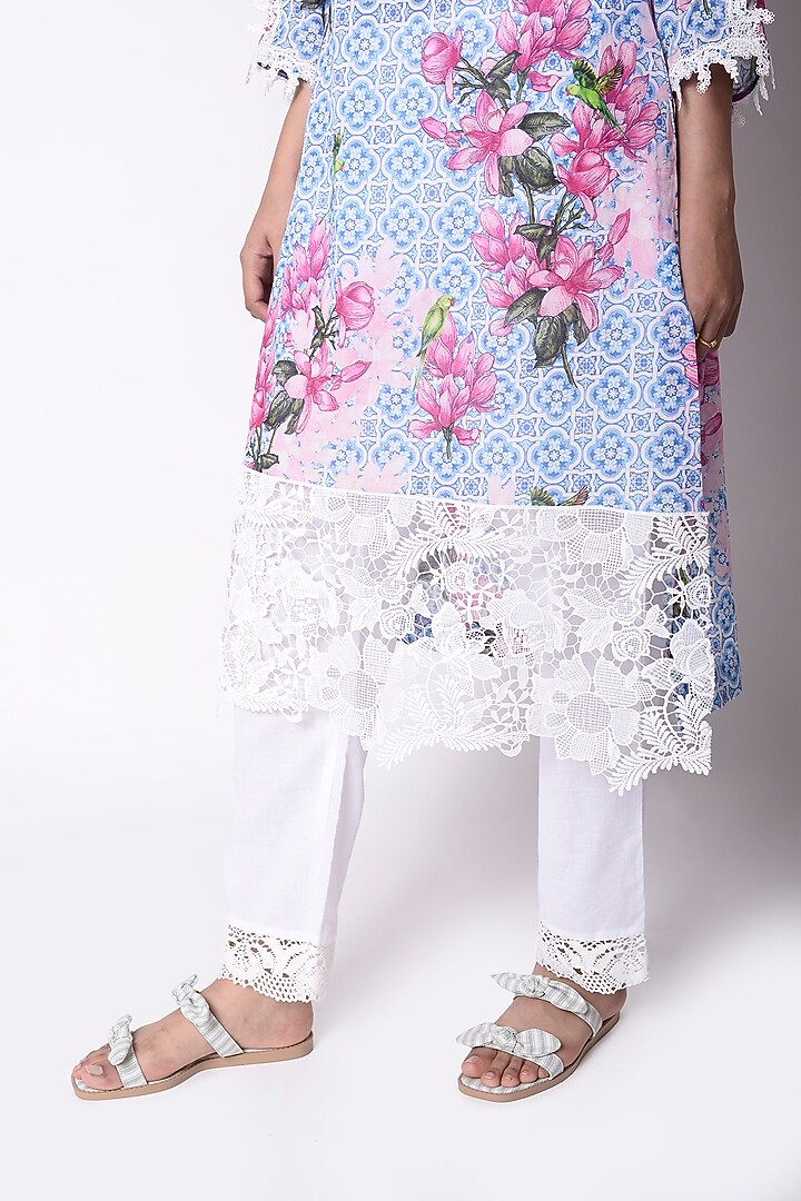 White Palazzo Pants With Crochet Lace Detailing by Sage Saga at Pernia's Pop Up Shop