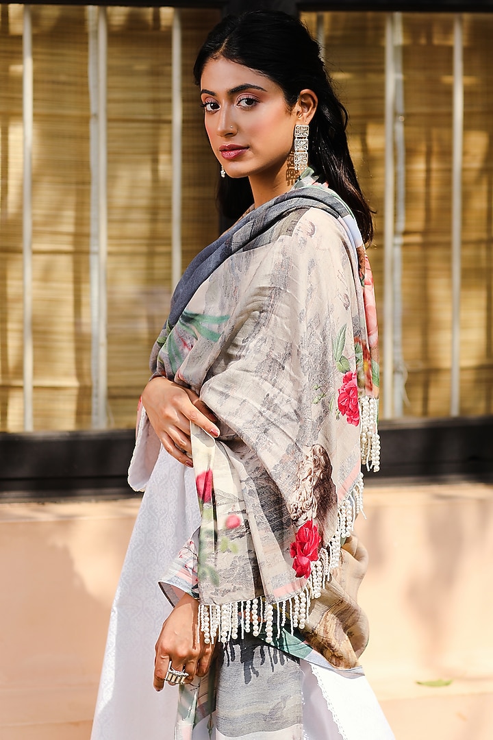 Sage Grey Dress Material Set With Dupatta main image 1