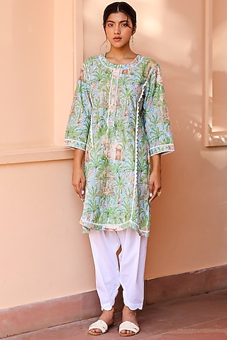 Blue Cotton Printed Tunic  by Sage Saga