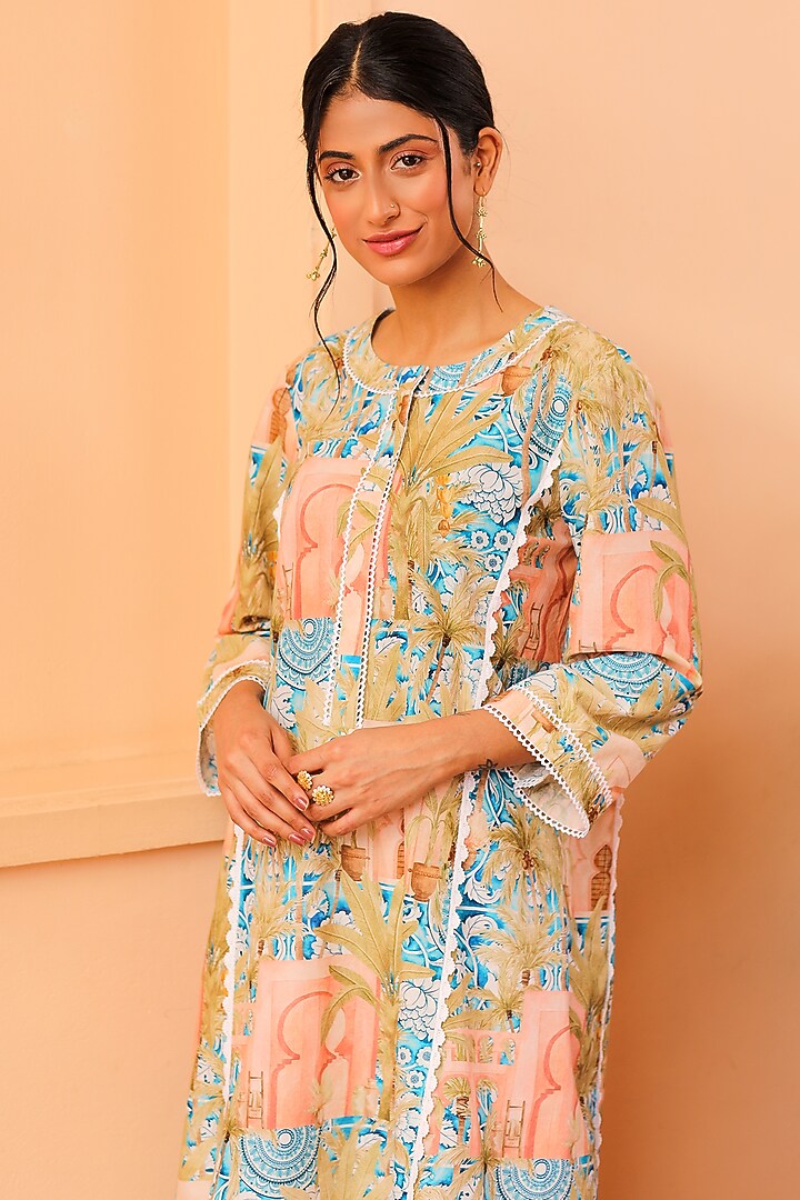 Peach Cotton Printed Tunic by Sage Saga at Pernia's Pop Up Shop