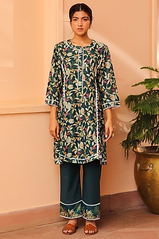 Dark Green Tropical Printed Tunic by Sage Saga