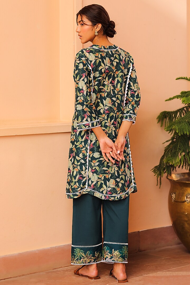Dark Green Tropical Printed Tunic by Sage Saga at Pernia's Pop Up Shop