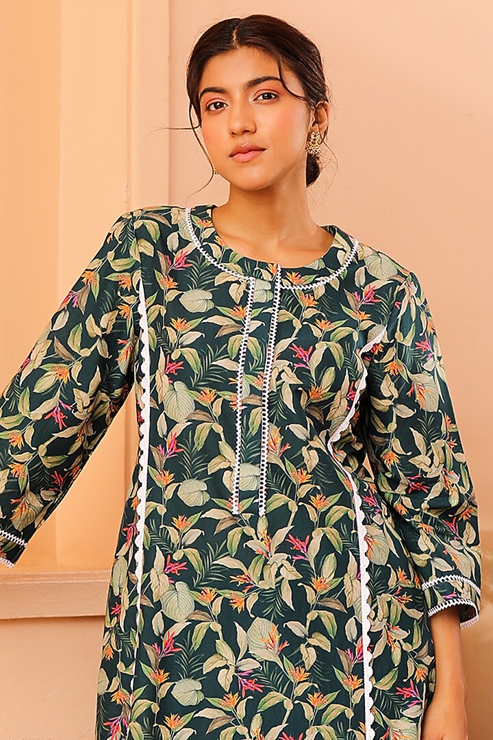 Dark Green Tropical Printed Tunic by Sage Saga at Pernia's Pop Up Shop