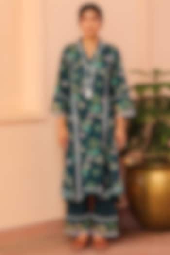 Dark Green Tropical Phiran Kurta by Sage Saga at Pernia's Pop Up Shop