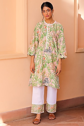 Ivory Cotton Straight Palazzo Pants by Sage Saga