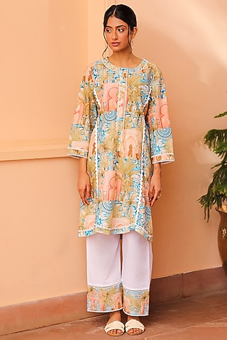 Ivory Lawn Cotton Straight Palazzo Pants by Sage Saga
