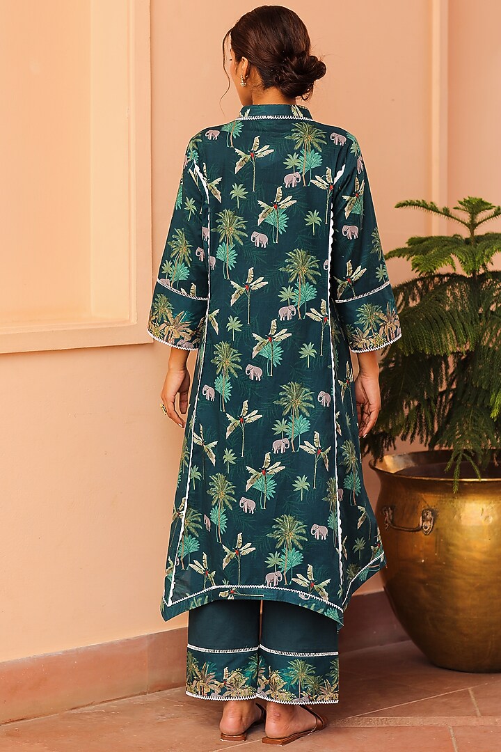 Dark Green Cotton Palazzo Pants by Sage Saga at Pernia's Pop Up Shop