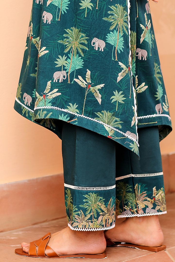 Dark Green Cotton Palazzo Pants by Sage Saga at Pernia's Pop Up Shop