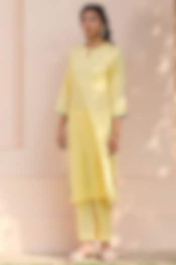 Yellow Cotton Embroidered Kurta Set by Sage Saga at Pernia's Pop Up Shop