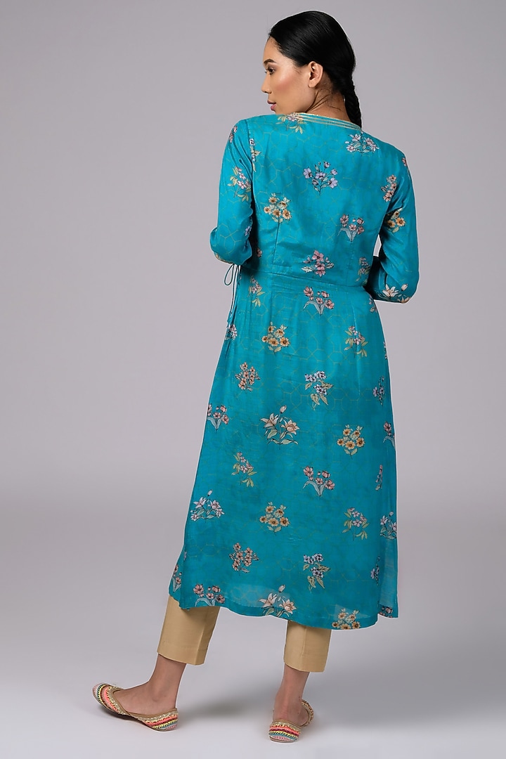 Turquoise Printed Kurta With Pants by Sage Saga at Pernia's Pop Up Shop