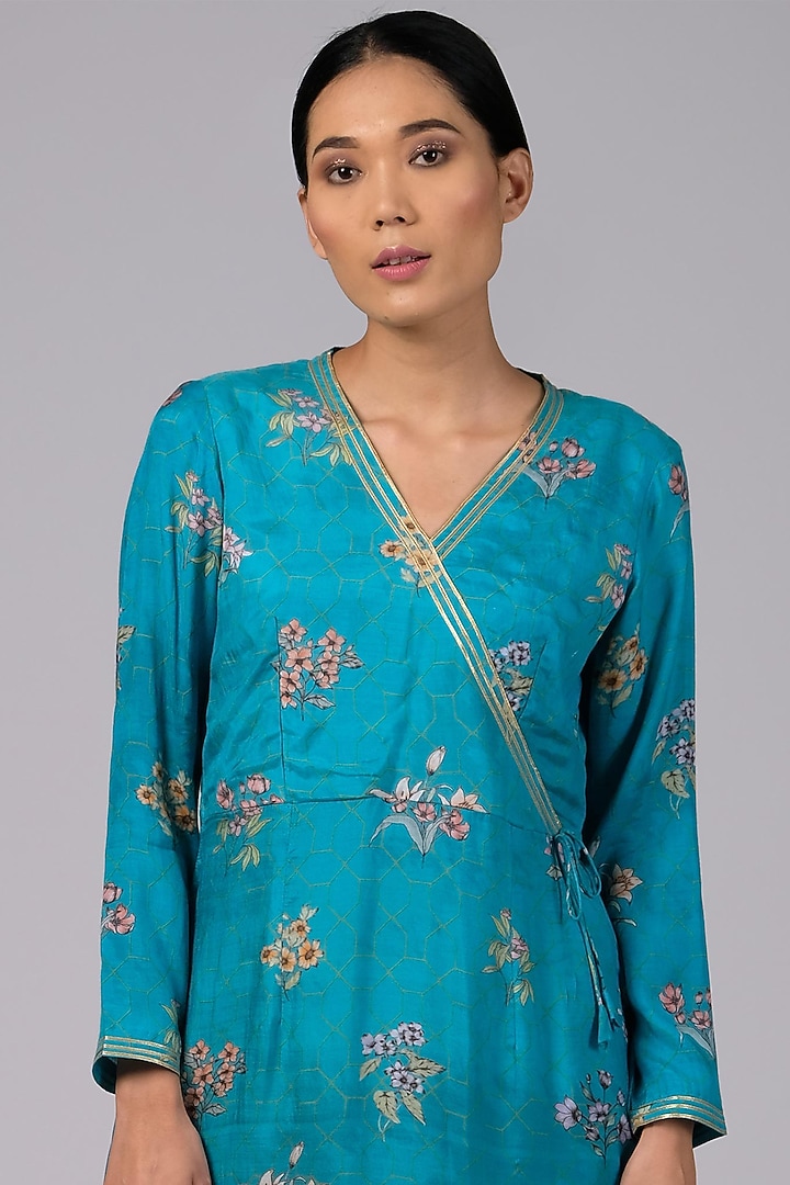 Turquoise Printed Kurta With Pants by Sage Saga at Pernia's Pop Up Shop