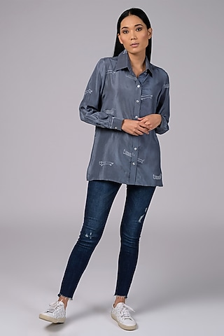 Grey Block Printed Shirt by Sage Saga