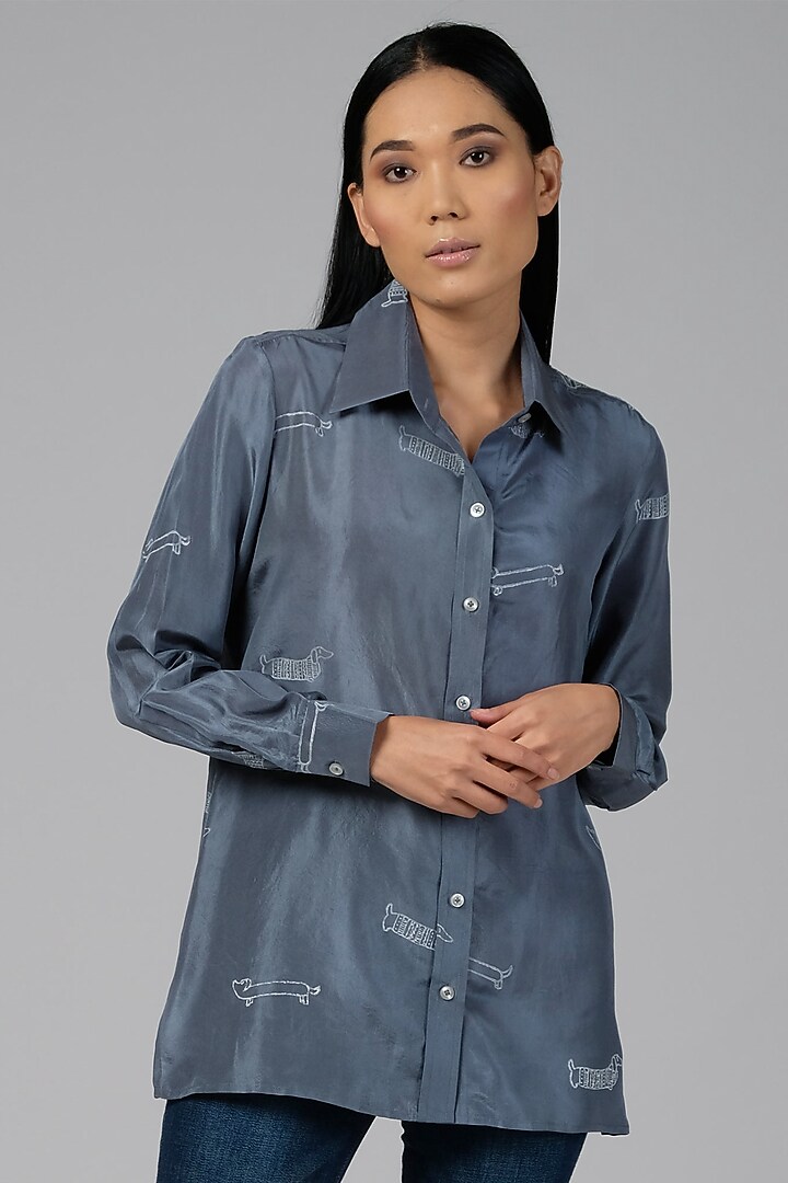 Grey Block Printed Shirt by Sage Saga at Pernia's Pop Up Shop
