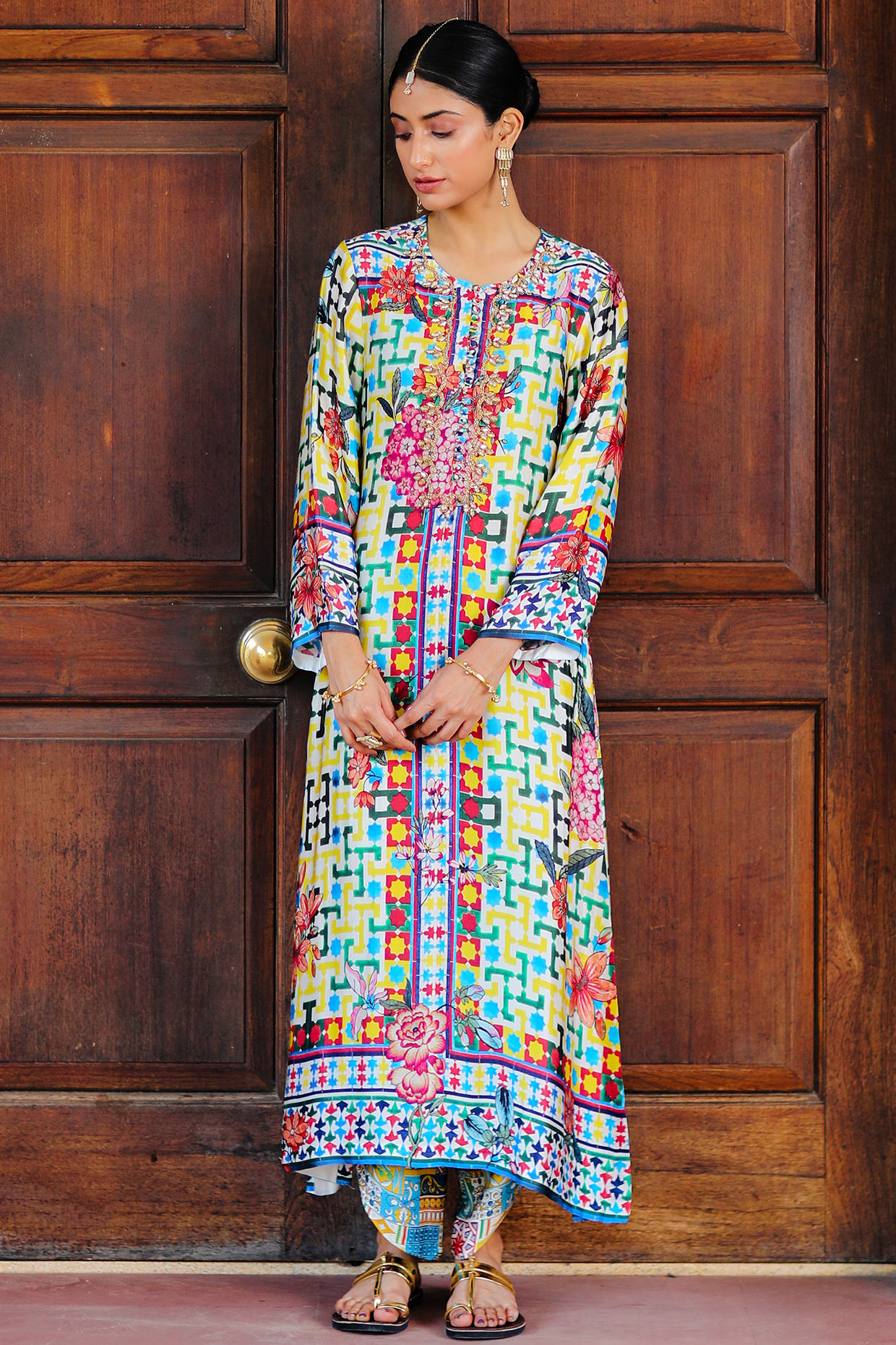 Multi-Coloured Hand Embroidered Kurta by Sage Saga at Pernia's Pop Up Shop