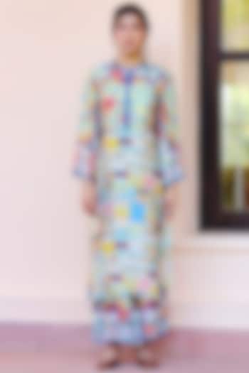 Multi-Coloured Satin Silk Embroidered Kurta by Sage Saga at Pernia's Pop Up Shop