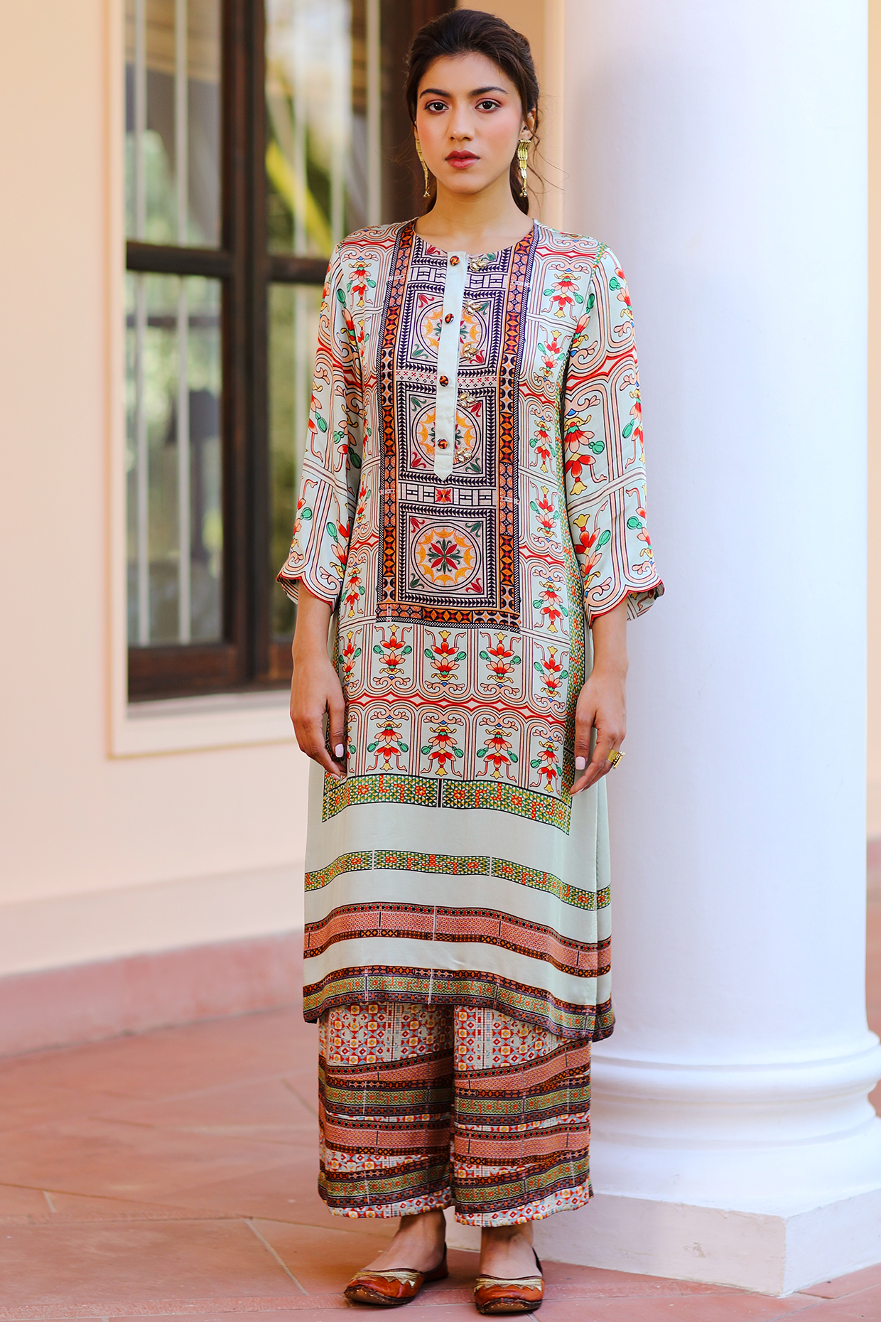 Multi-Coloured Hand Embroidered Kurta Set by Sage Saga at Pernia's Pop Up Shop