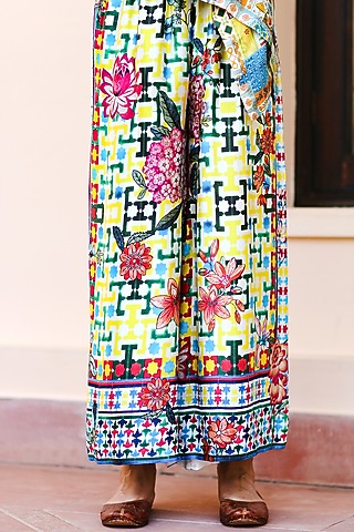 Multi-Coloured Abstract Printed Palazzo Pants by Sage Saga