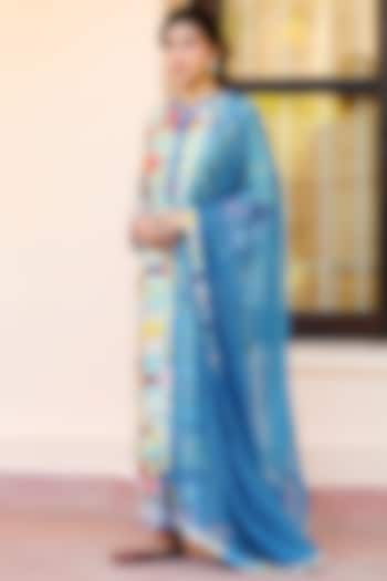 Peacock Blue Chiffon Dupatta by Sage Saga at Pernia's Pop Up Shop