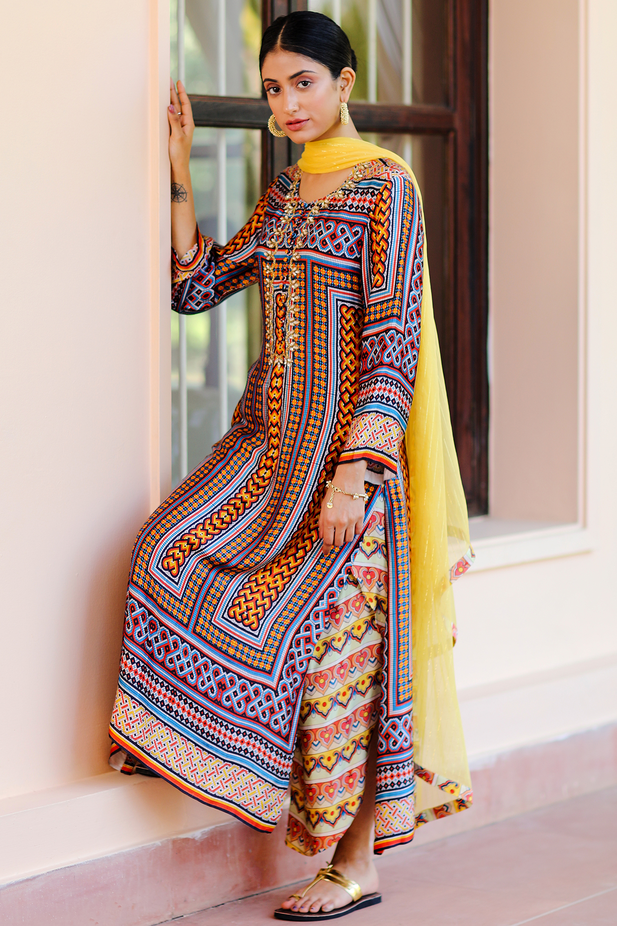 Multi-Coloured Printed & Embroidered Kurta Set by Sage Saga at Pernia's Pop Up Shop