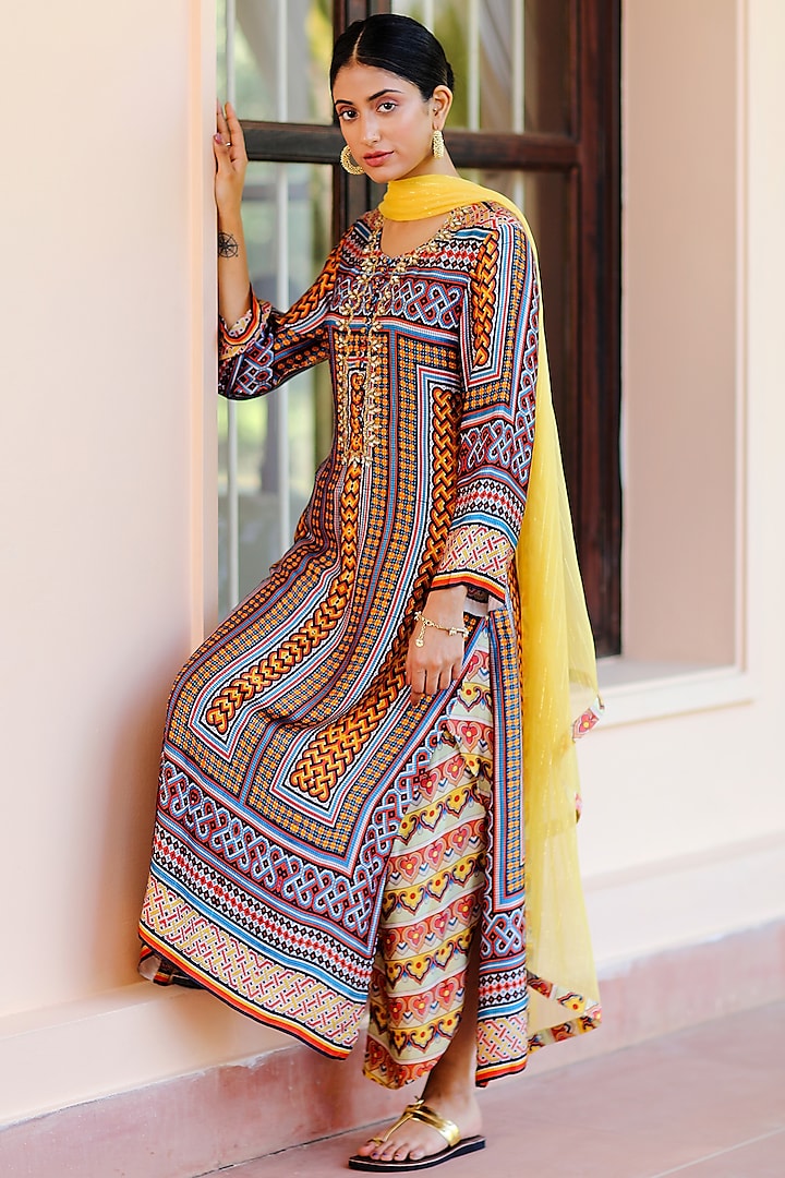 Multi-Coloured Printed & Embroidered Kurta Set by Sage Saga at Pernia's Pop Up Shop