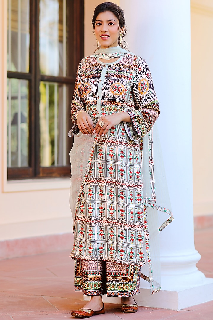 Multi-Coloured Silk Digital Printed Kurta Set by Sage Saga at Pernia's Pop Up Shop