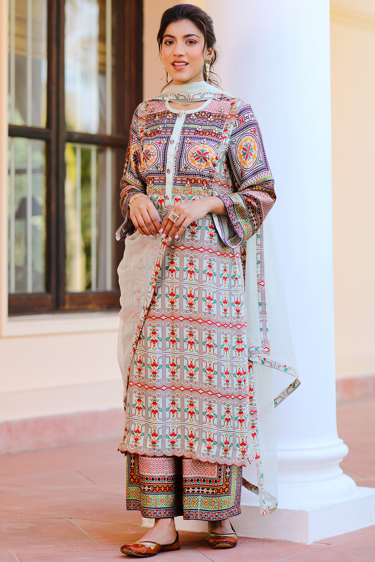 Multi-Coloured Silk Abstract Printed Kurta Set by Sage Saga at Pernia's Pop Up Shop