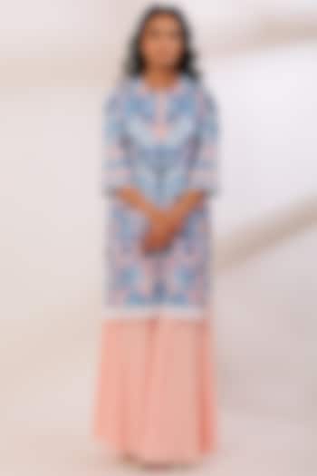 Peach Cotton Striped Gharara Set by Sage Saga at Pernia's Pop Up Shop