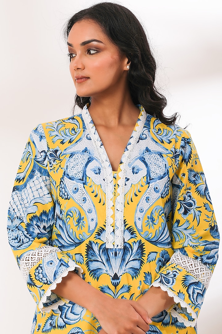 Yellow Digital Printed Kurta Set by Sage Saga at Pernia's Pop Up Shop