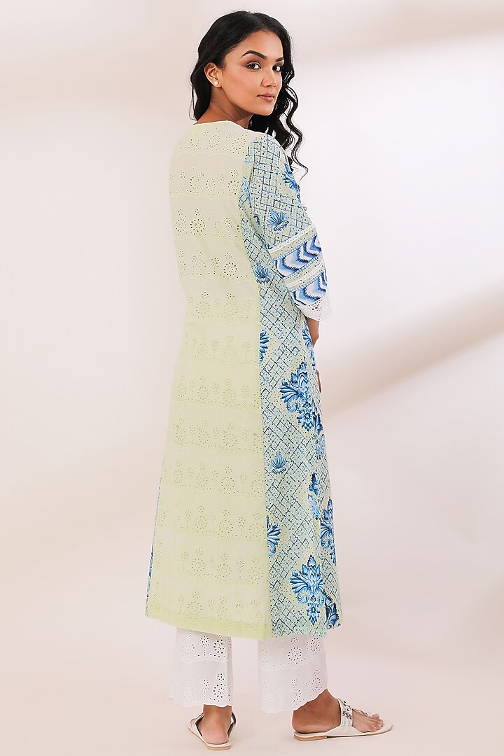 Lemon Yellow Digital Printed Schiffli Kurta Set by Sage Saga at Pernia's Pop Up Shop