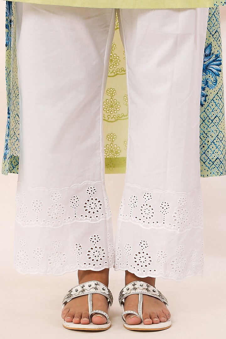 Lemon Yellow Digital Printed Schiffli Kurta Set by Sage Saga at Pernia's Pop Up Shop