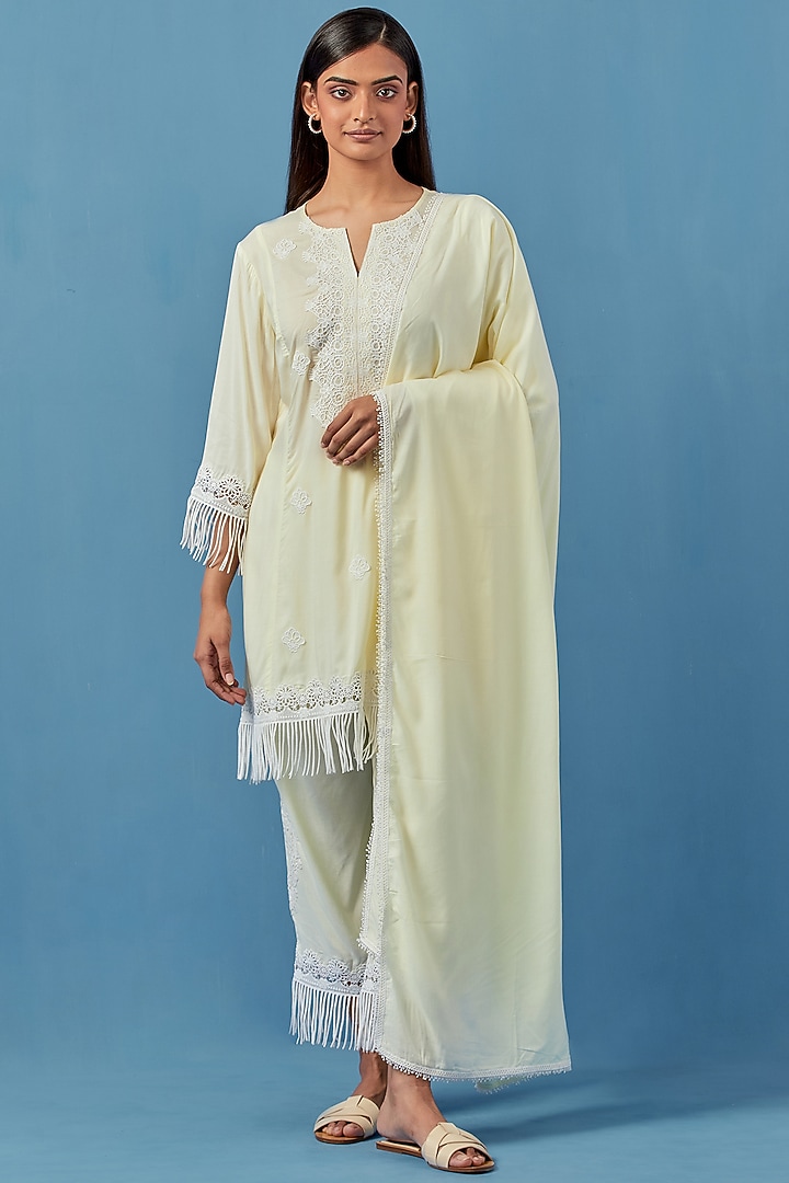 Yellow Cotton Modal Kurta Set by Sage Saga at Pernia's Pop Up Shop