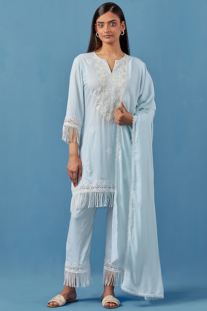 Aqua Cotton Modal Kurta Set by Sage Saga at Pernia's Pop Up Shop