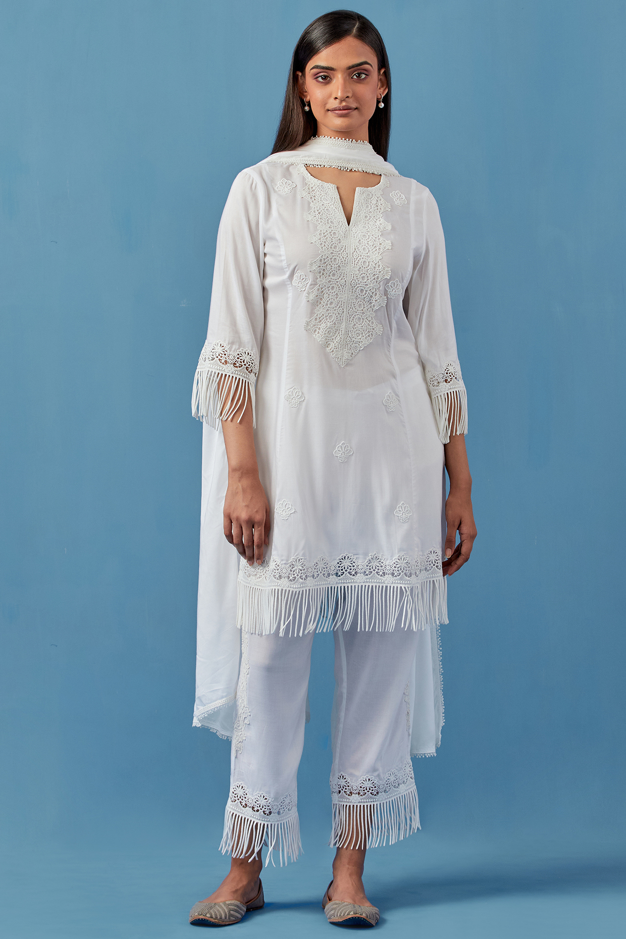 White Cotton Modal Kurta Set by Sage Saga at Pernia's Pop Up Shop