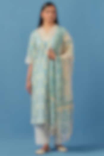 Sea Blue Lawn Cotton Kurta Set by Sage Saga at Pernia's Pop Up Shop