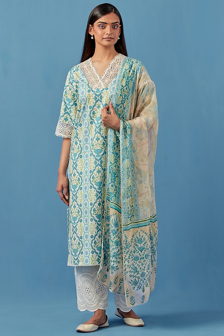 Sea Blue Lawn Cotton Kurta Set by Sage Saga at Pernia's Pop Up Shop