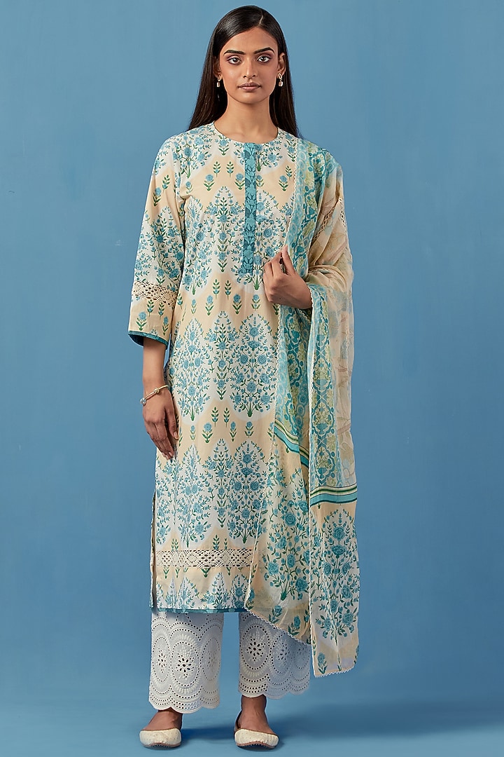 Lemon Lawn Cotton Kurta Set by Sage Saga at Pernia's Pop Up Shop