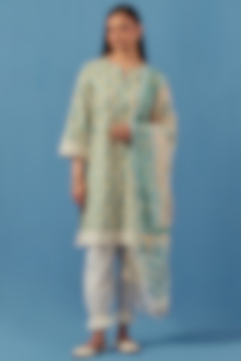 Lemon Lawn Cotton Kurta Set by Sage Saga at Pernia's Pop Up Shop