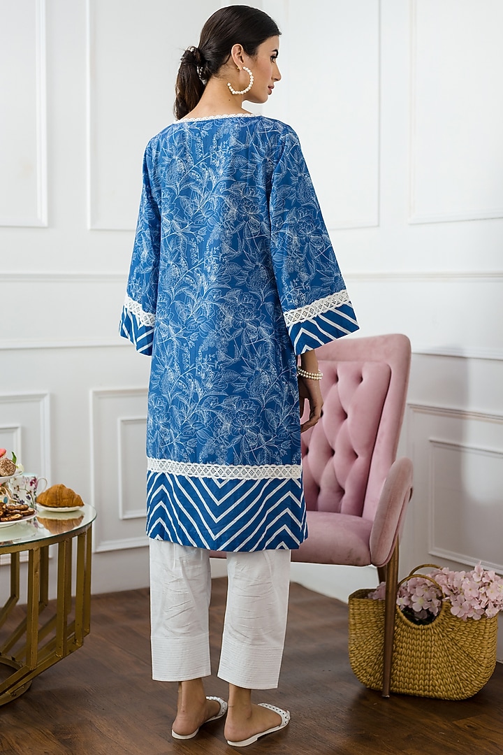Cobalt Blue Floral Printed Kurta With Salwar Pants by Sage Saga at Pernia's Pop Up Shop