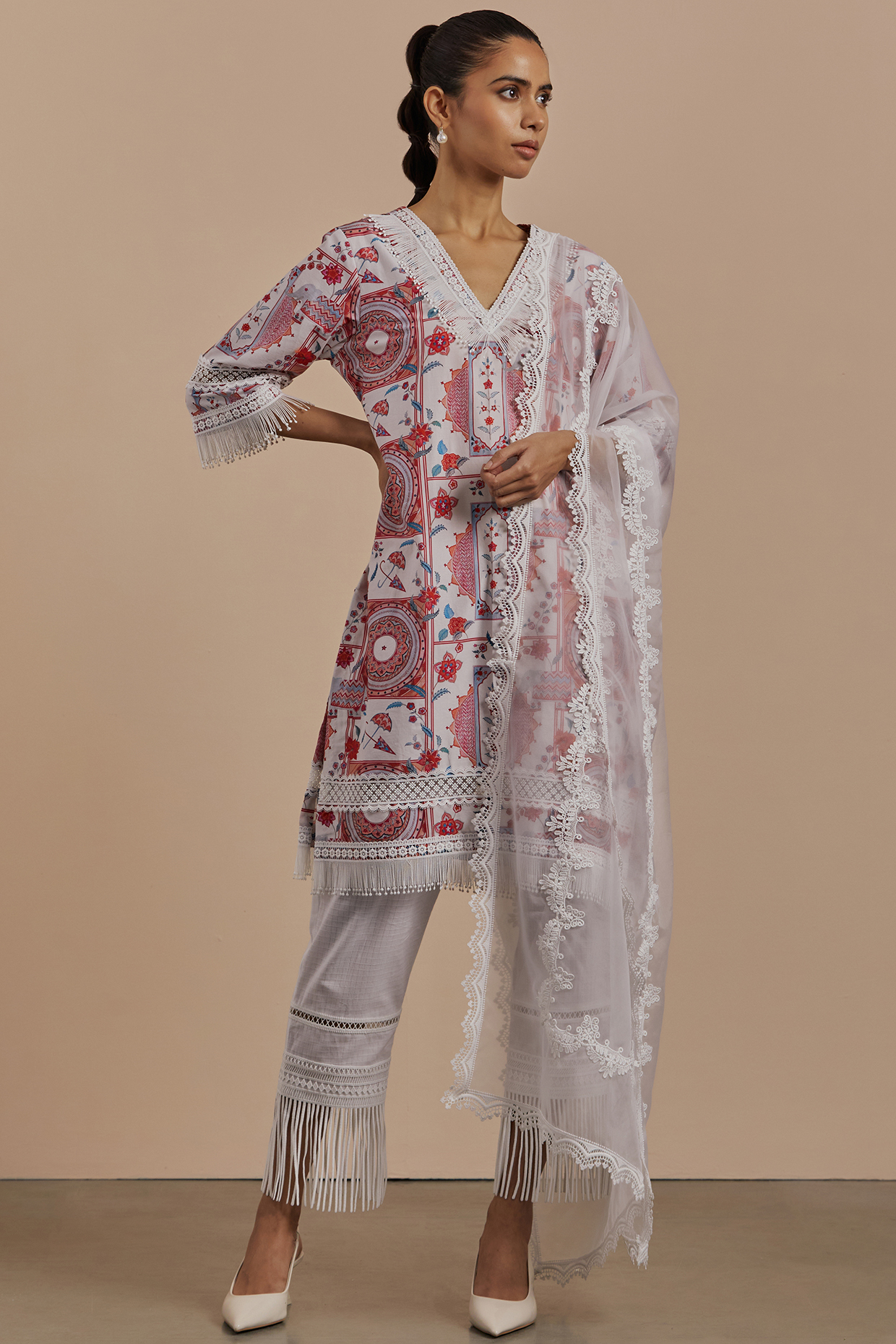 White Printed Kurta Set by Sage Saga at Pernia's Pop Up Shop